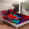 thumbnail image 4 of YST Draps de Planche à Roulettes pour Garçons Adolescents, Draps de Lit Boho Crâne Squelette Os Sports Extrêmes Ensemble de Draps Simple, Drap Plat Style Hip Hop Drap-Housse, Décoration de Chambre Graffiti Arc-en-Ciel, Confortable Durable, 4 of 5