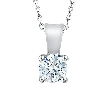 - Prong Set Diamond Solitaire Pendant Necklace in 14K White Gold (3/8 cttw, G-H, I2/I3)