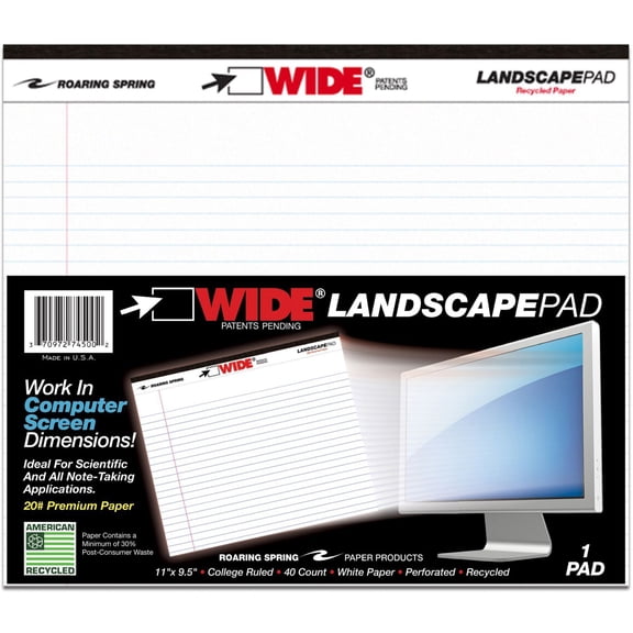 LANDSCAPE PAD WHITE 11"x9.5" COLLEGE RULED WITH MARGIN