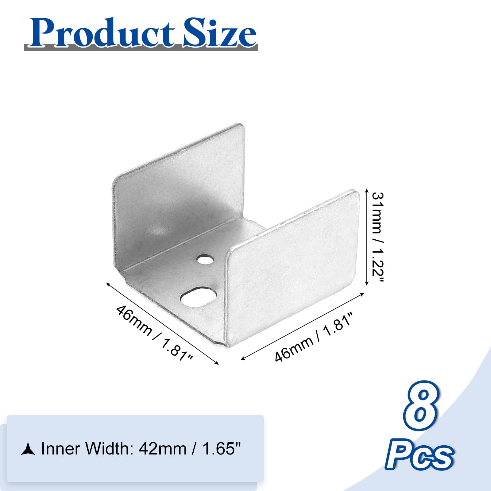 Uxcell 8 Pcs U Bracket for 1.65" Panels, 46 x 46 x 31mm Metal U Shaped Fasteners Brackets for Guardrail or Partitions Connection, Silver