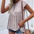 thumbnail image 4 of Camisas casuales holgadas de color albaricoque para mujer para verano, cuello en V, mangas cortas, perfectas para uso diario y trabajo, blusas con volantes y estampado floral en talla XL, 4 of 7