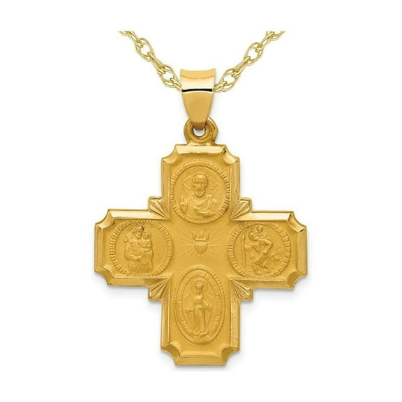 Gem & Harmony Four Way Cross Medal Pendant in 14K Yellow Gold for Men