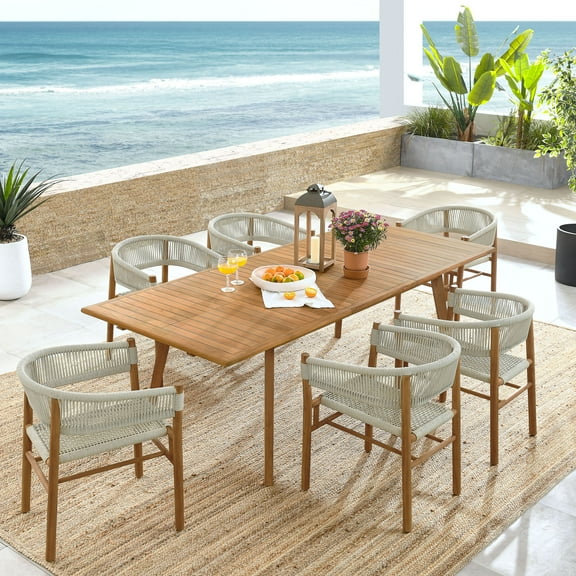 Vienna 7-Piece Dining Set with Curved-Back Armchairs in Natural Natural