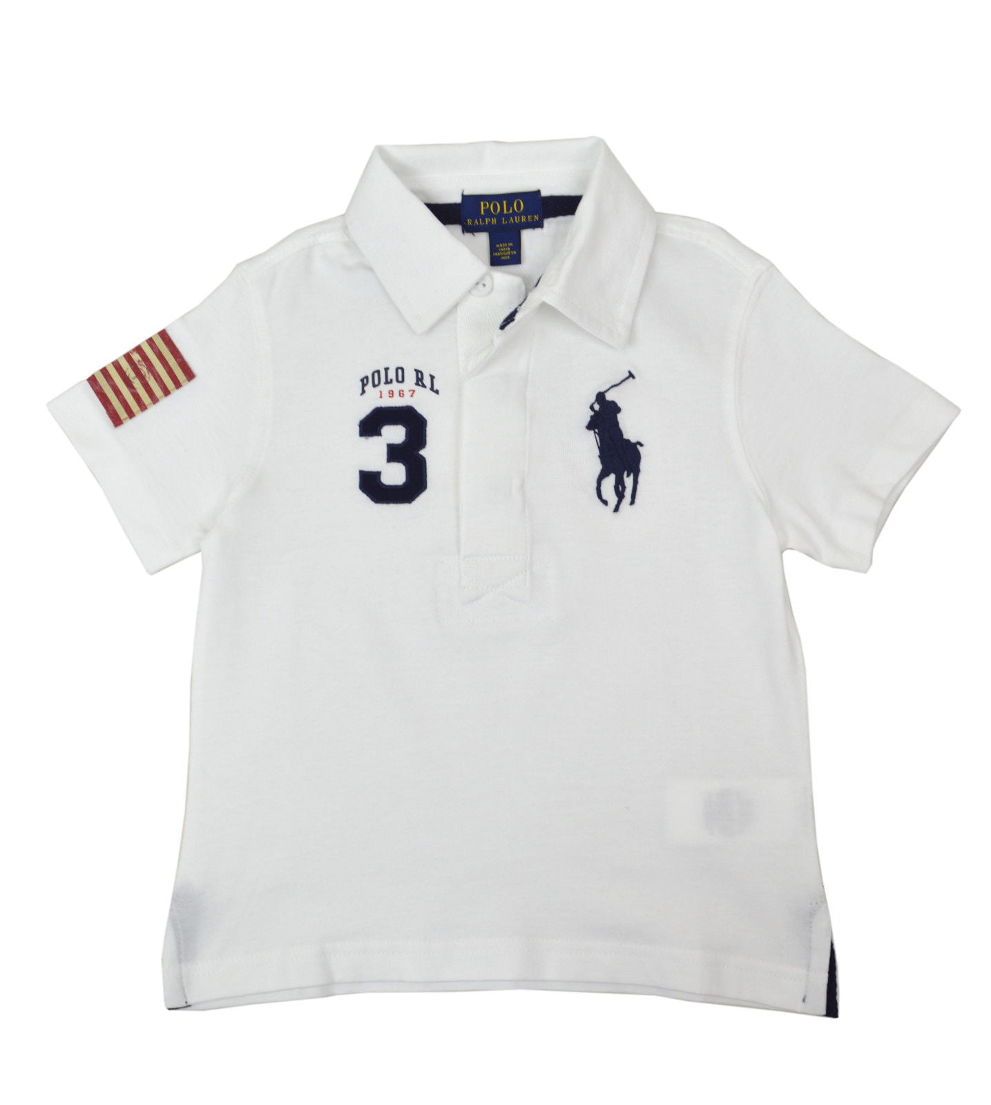 New Polo Ralph Lauren Boys Kids White Blue USA Big Pony Polo Shirt S ...