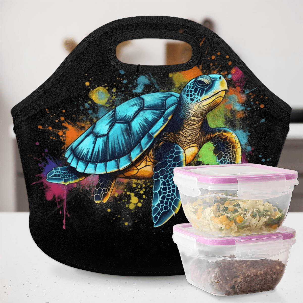 Herdesigns Colorful Neoprene Lunch Bag, Sea Turtle Insulated Lunch Box for Women Men Washable Lunch Tote Soft Lunch Container With Zipper for Work Picnic Travel