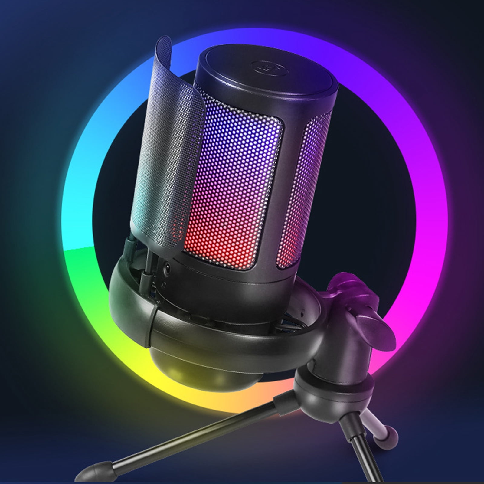 USB Condenser Microphone Gaming Color Lighting Mute Button Slip Resistant Rubber Feet for PC Live Singing Streaming