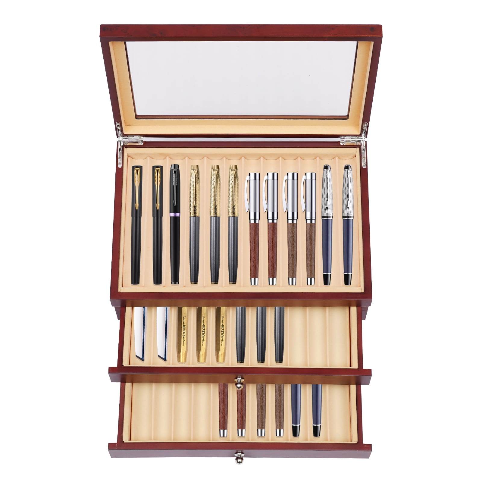 Pen Display Box 3 Tiers and 34 Separate Compartments for Storing Fountain Pens, Ballpoint Pens, Marker Pens, and Other Pens in Your Bedroom, Study Room, or Living Room
