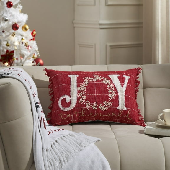 VHC Brands Joy to the World Fringed Pillow 14x20