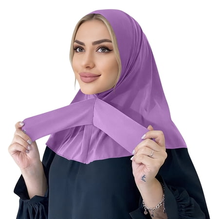 Women Fashion Instant Muslim Turban Hijab with Full Cover Snap Fastener Breathable Headscarf Bonnet Cap Turban Hat Shawl