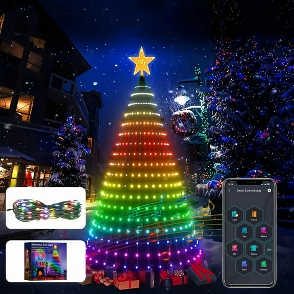 Smart Christmas String Lights (Leaves and Pole not Included), 7FT 400LEDs RGB Color Changing Prelit Artificial Tree Lights with APP & Remote, Timer Music Sync, DIY Waterproof Light for Outdoor/Indoor