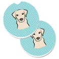 thumbnail image 1 of Checkerboard Blue & Yellow Labrador Set of 2 Cup Holder Car Coaster, 1 of 1