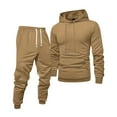 thumbnail image 1 of Men Sweatsuits 2 Piece Set Casual Solid Color Hoodie Sweatshirt and Joggers Sweatpants Sets Comfortable Fall Winter Sport Suit with Pocket Khaki XXL, 1 of 3