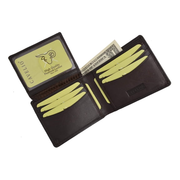 New Cavelio High Quality Mens Genuine Leather Flap Up ID Card Holder Bifold Wallet 730053 (C)