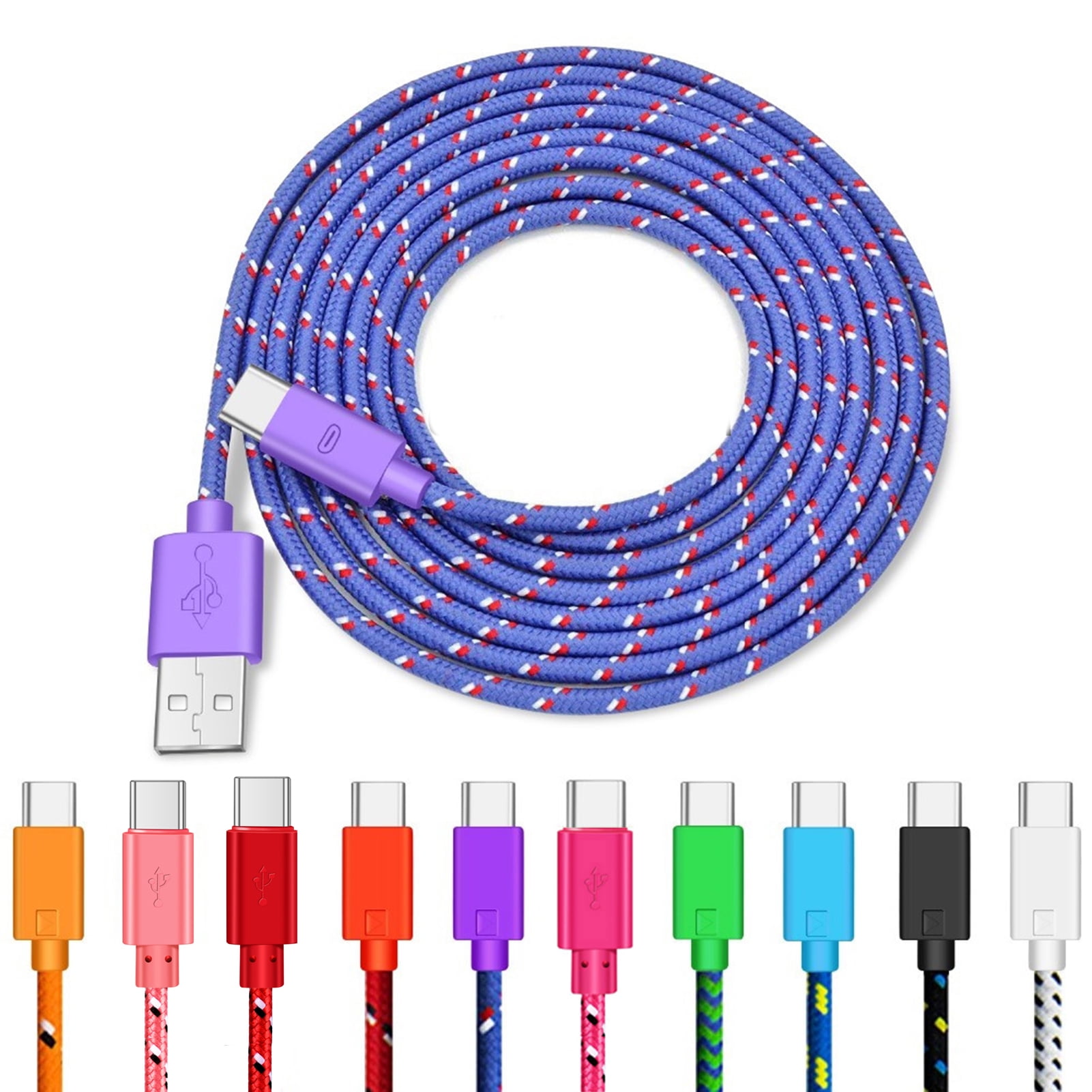 USB Cable Color : White, Size : Type-C Type-c Data line Braided 2 M SUB Data Cable,for Android 2 Pack iOS 