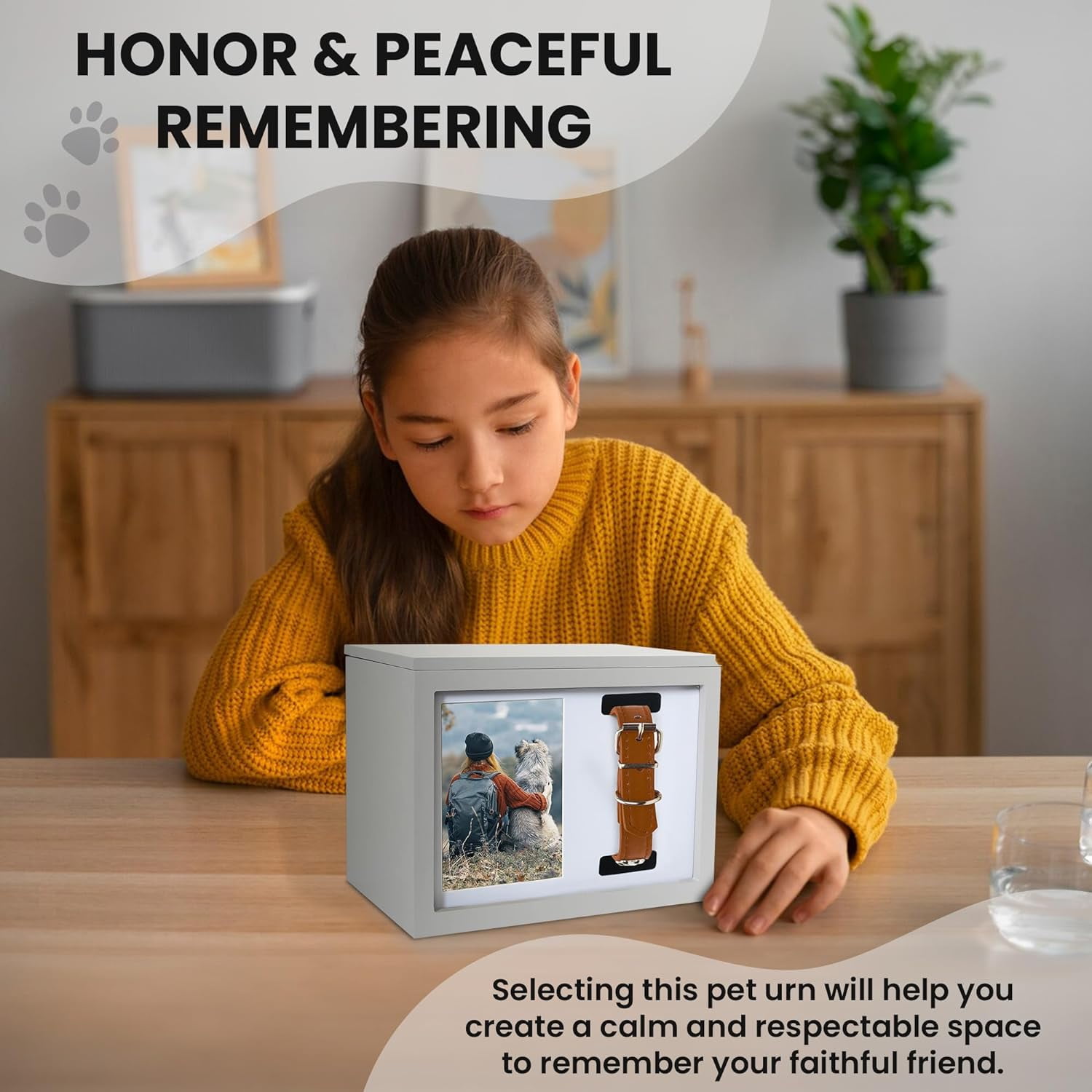 Better World Pets Urn and Keepsake Box Memorial, 4"x6" Photo Frame Holds with Collar Display, Cats and Dogs Picture Frame, Gray