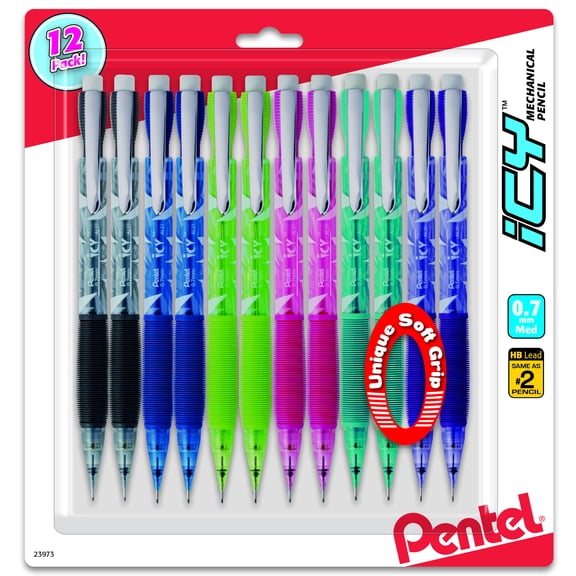 Pentel ICY (0.7mm) Mechanical Pencil, Assorted Barrels, 12-Pk