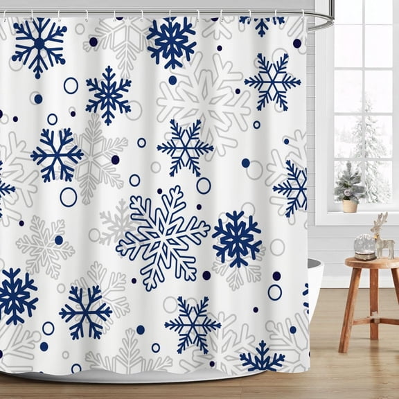Winter Christmas Shower Curtains for Bathroom Blue Snowflake Shower Curtain Xmas Bathroom Decor Winter Holiday Washable Durable Fabric Bathroom Curtains 72x72 Inch