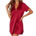 thumbnail image 4 of DailyTrove Women Down Nightgown Silk Short Sleeve Sleepshirt Notch Collar Sleepwear, 4 of 5