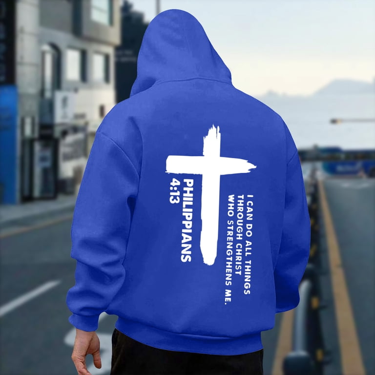 Aobny Jesus Mens Sweatshirt Christian Hoodie Blue Hooded