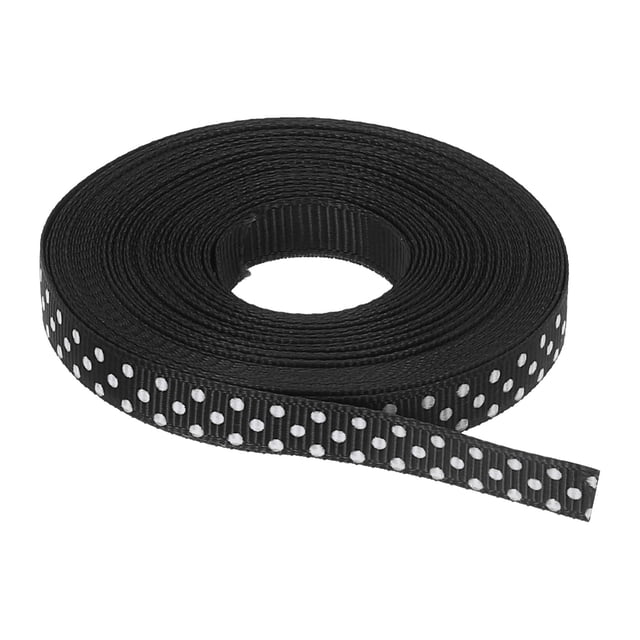 Uxcell Grosgrain Ribbons with White Dots Ribbon Bow Decoration Crafts Gift Wrapping Wedding Black 25 Yards 3/8 Inch
