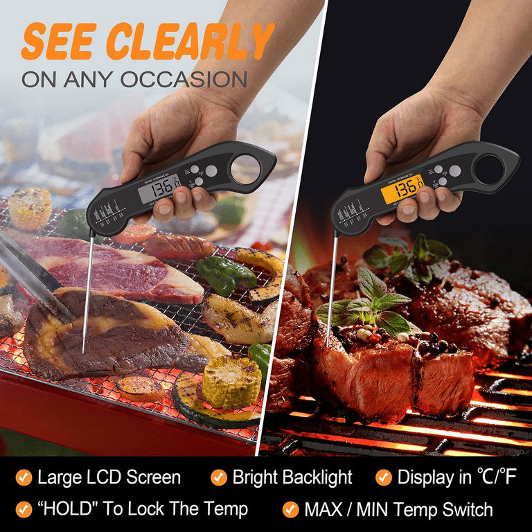 Instant Read Meat Thermometer for Cooking, Waterproof Digital Food  Thermometer Dual Probe Design with Magnet, Backlight, Calibration and  Foldable Probe for Deep Frying, Grill, BBQ, Kitchen or Outdoor 