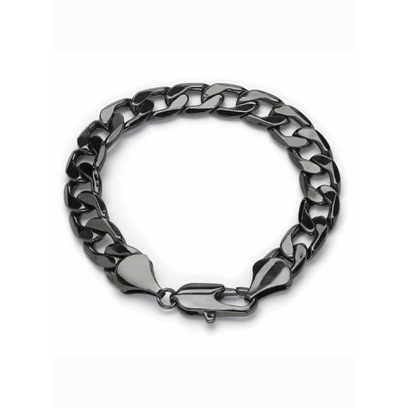 PalmBeach Jewelry Men's Curb-Link Chain Bracelet Black Ruthenium-Plated 10" (12mm)