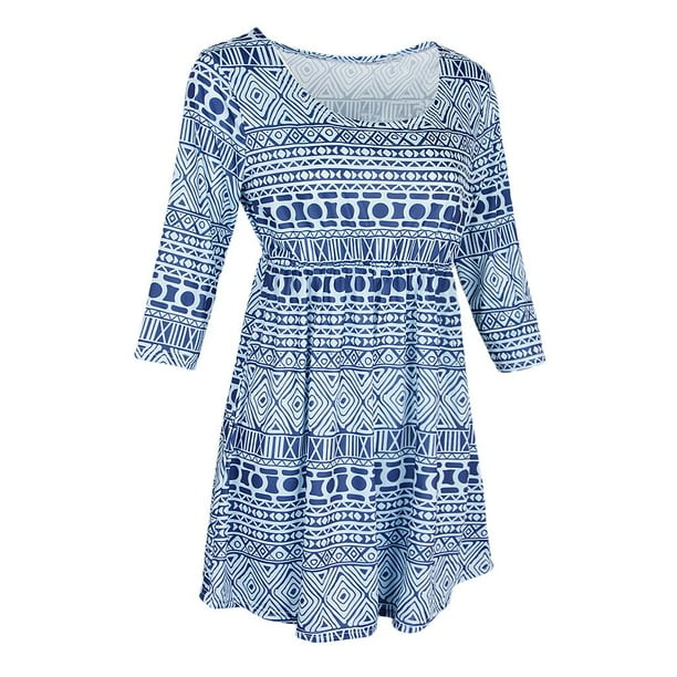 Vestido playero holgado de rayas, manga corta y escote redondo para mujer SG