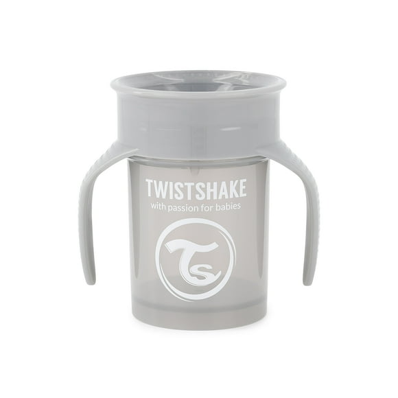 Taza 360 Twistshake, 230 ml, Borde Innovador, Asas Ergonómicas, Libre de BPA, Gris