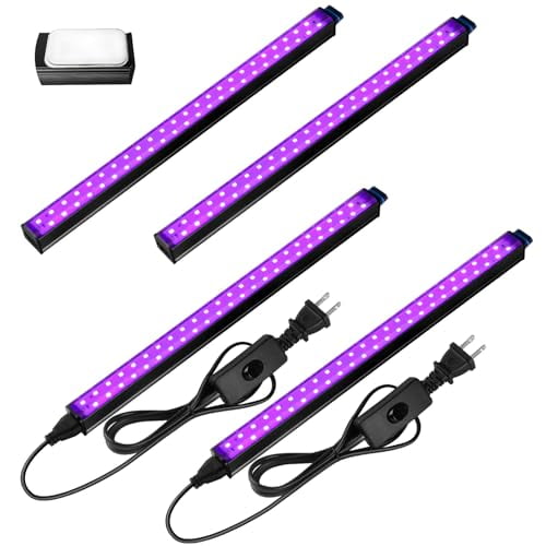 LED Black light 10W 1FT,Magnetic LED Black Lights for Glow Party,Fluorescent Tapestry Poster,UV Blacklight Halloween Decoration,Linkable UV Light,Plug with Built-in ON/Off Switch,4 Packs