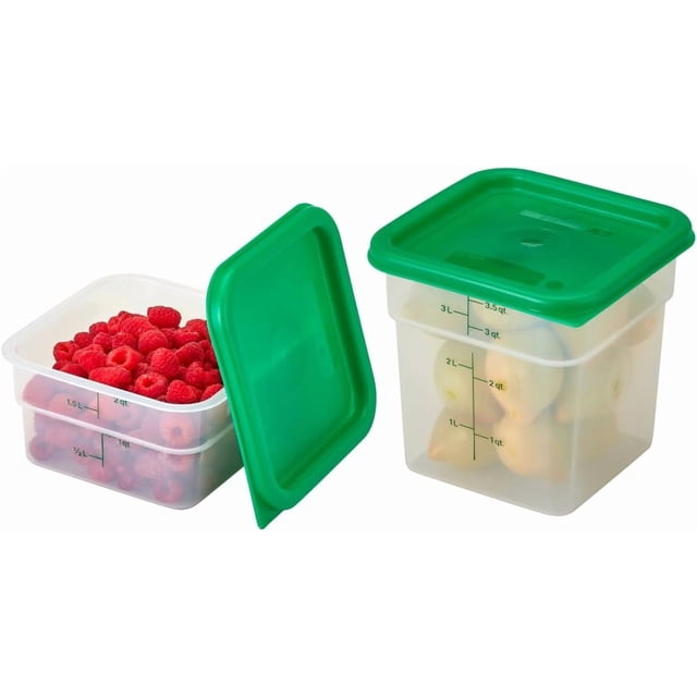 Food Storage Container with Lid (BPA-Free) - 2 Pack - Classic Series Square with Green Lid - 2 and 4 QT (Quart) - Commercial Grade for Food Prep (Translucent)