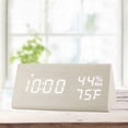 thumbnail image 1 of Reloj despertador digital con pantalla LED electrónica de madera, 3 configuraciones de alarma, detección de humedad y temperatura, dormitorio, reloj eléctrico de madera para, 1 of 5