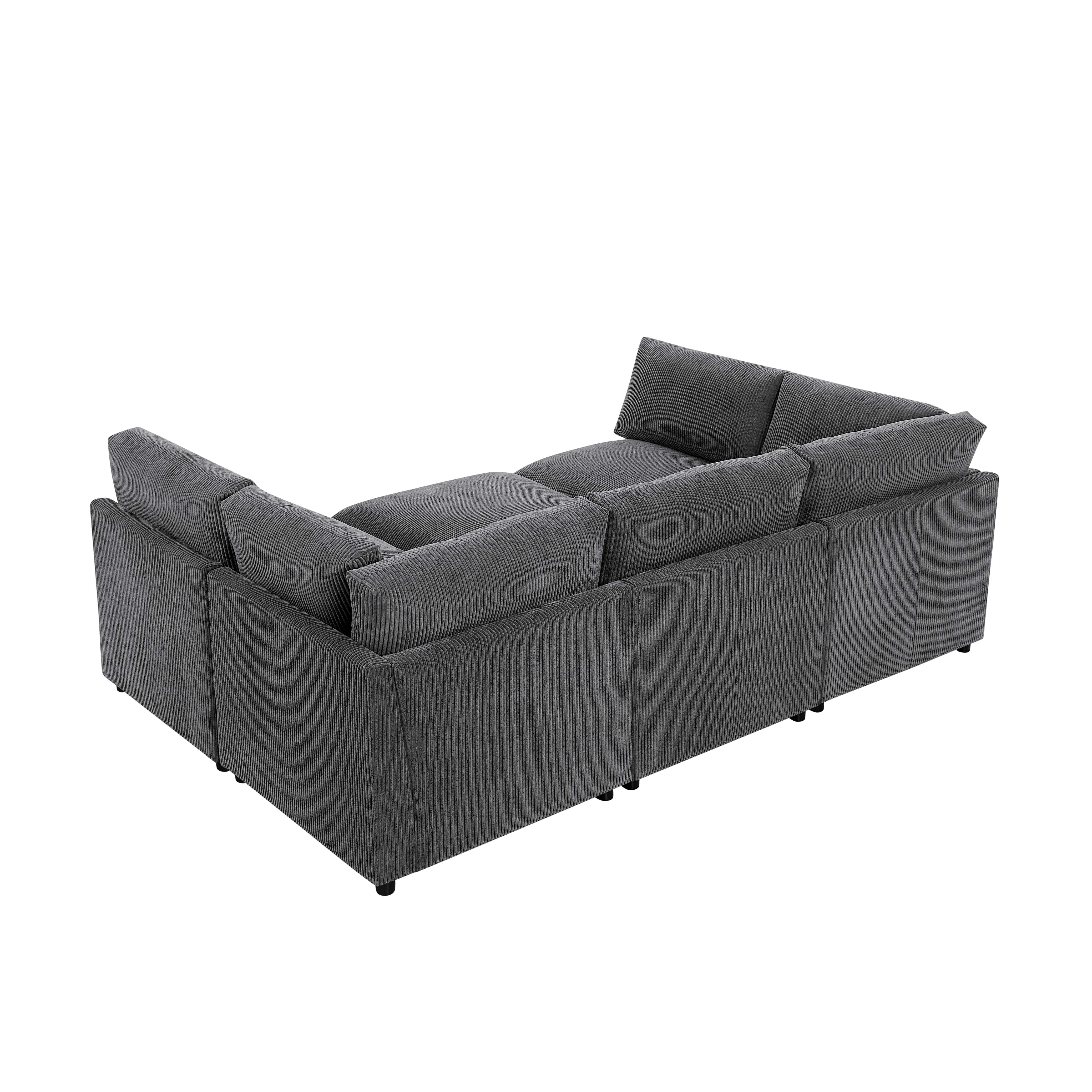 Howcool Cloud Couch Modular Sectional Sofa 6 Seat 127" L Shaped Reversible Convertible Couch, Corduroy Thick Cushion with Movable Ottomans, Washable Removable Cover for Living Room,Black