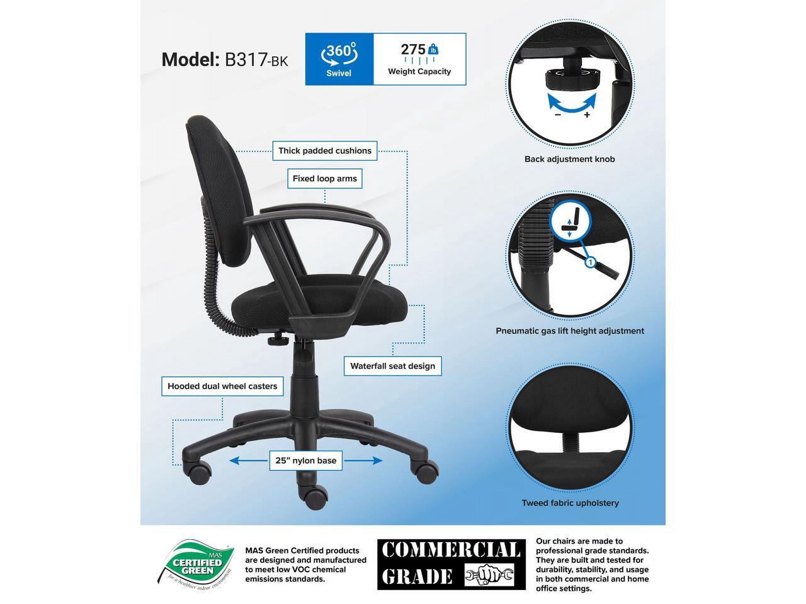 Boss Office Products Mid Back Ergonomic Fabric Office Swivel Chair With Arms in Black
