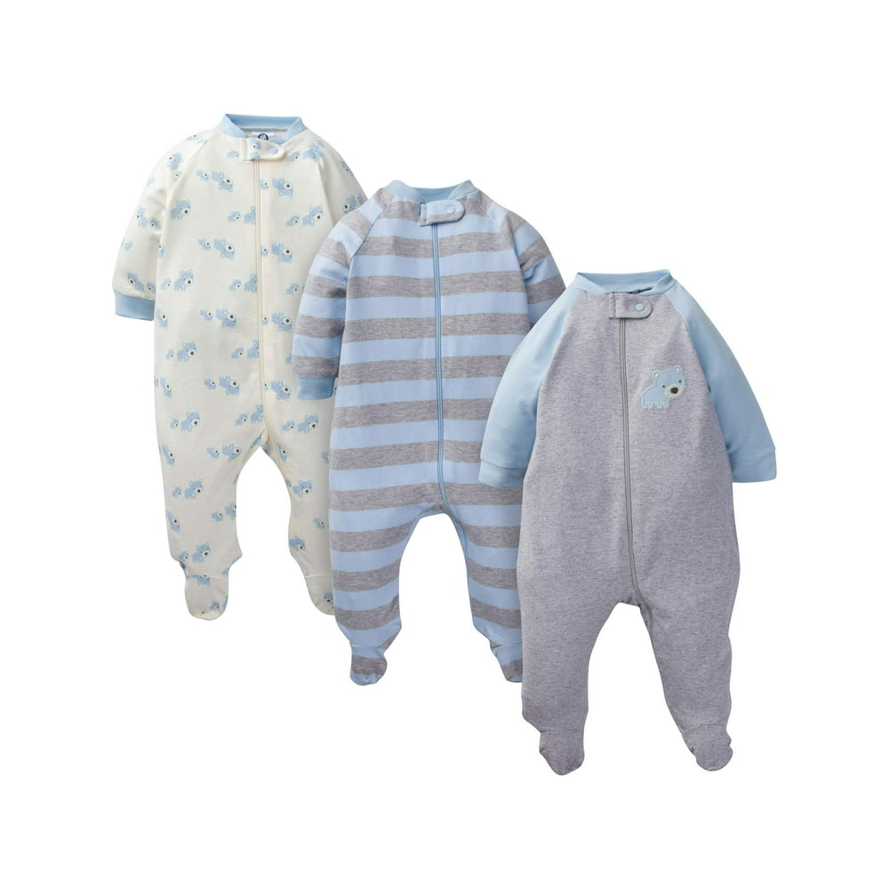 Gerber Gerber Baby Boy Organic Cotton Zipup Sleep 'N Play Pajamas, 3Pack