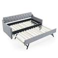 thumbnail image 5 of Tcbosik Twin Size Daybed with Trundle and USB Port, Linen Fabric Upholstered Sofa Bed with Wood Slats Support for Small Space, Grey, 5 of 10