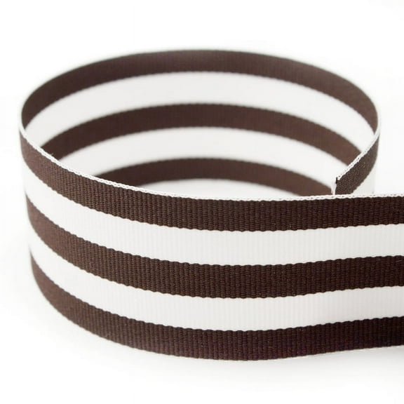 3/8“ Brown & White Taffy Striped Grosgrain Ribbon - 20 Yards - USA Made