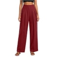 thumbnail image 4 of Gytharion Women's Pleated Cotton Linen Pants Fashion Solid Color Straight Pants Loose Casual Trousers, 4 of 4