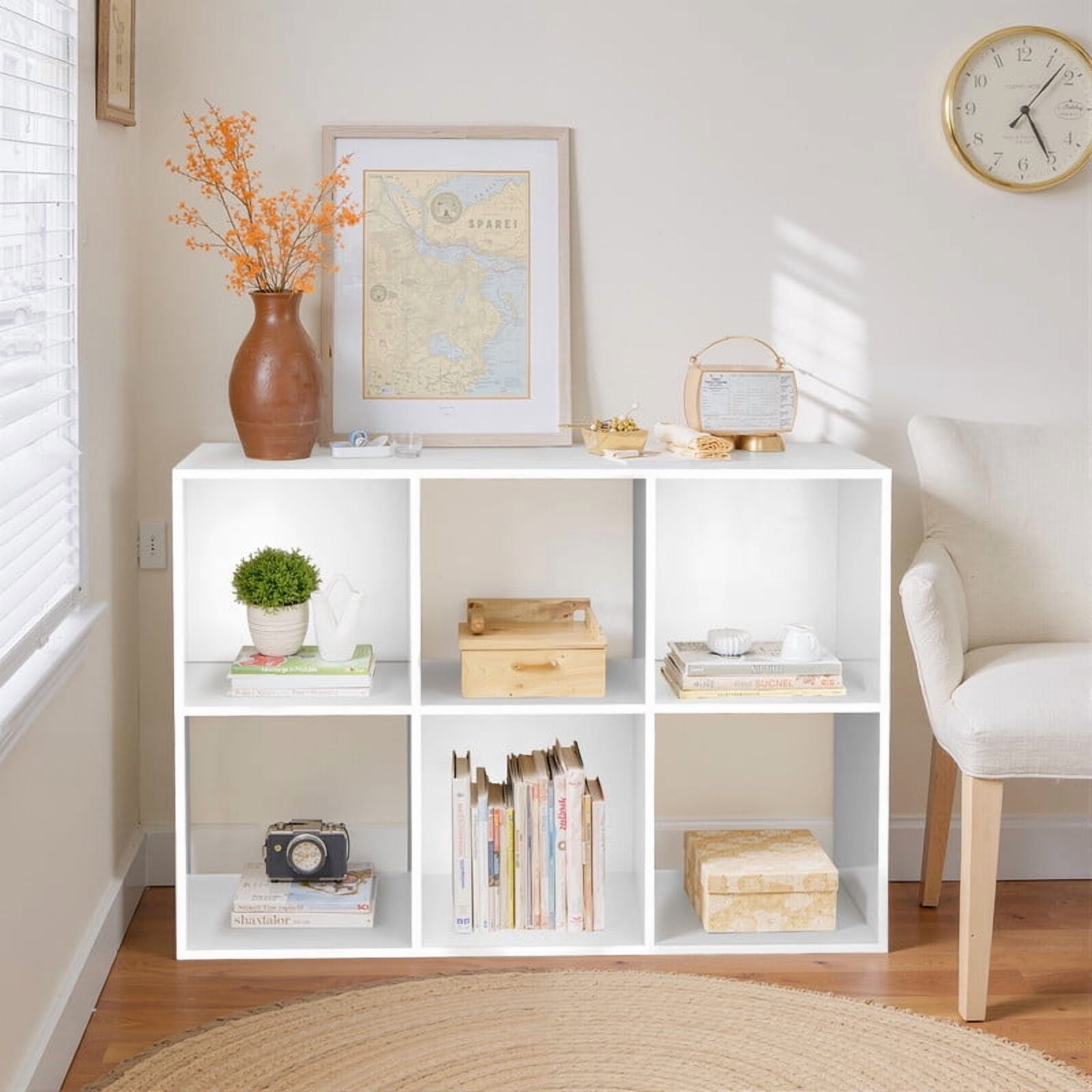 Beddle 6-Cube Storage Organizer, Open Bookshelf with Removable Back Panels, White Wood Bookcase for Living Room, Bedroom and Home Office