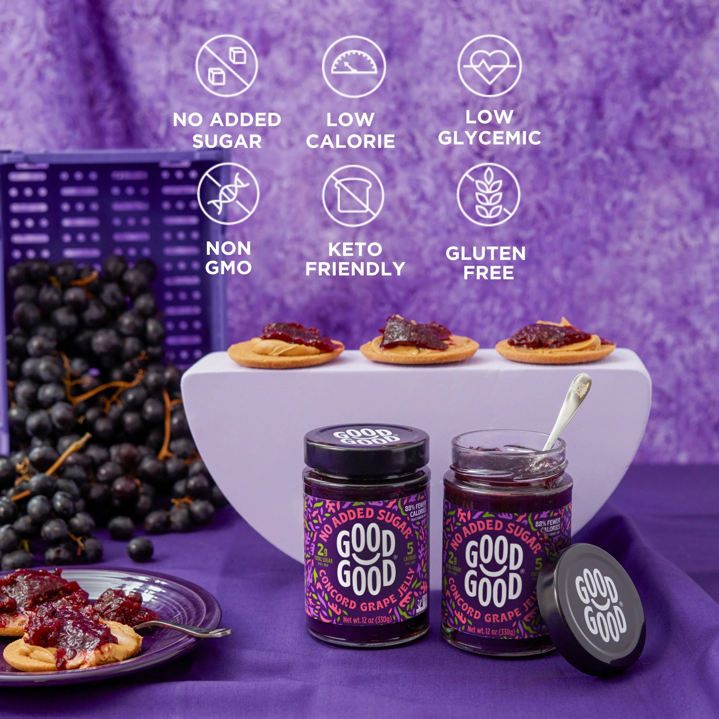 Good Good Concord Grape Jelly, No Added Sugar, Low-Calorie, Vegan