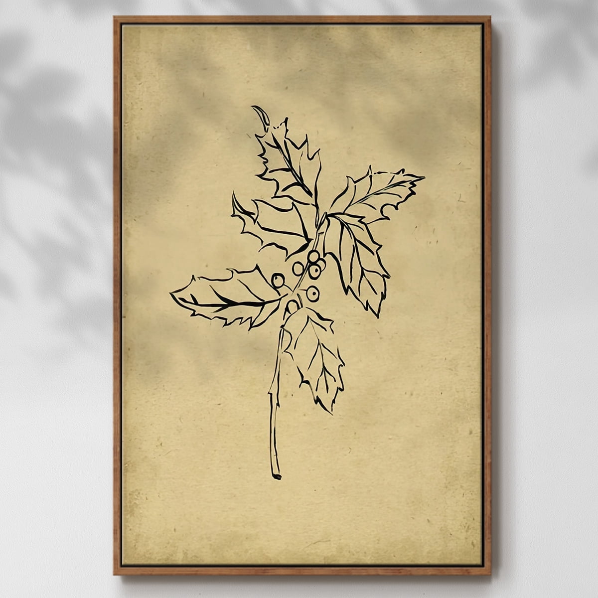 Holly Branch I - Framed Gallery Wrapped Holiday Canvas - 27 x 41 - Rosewood Frame
