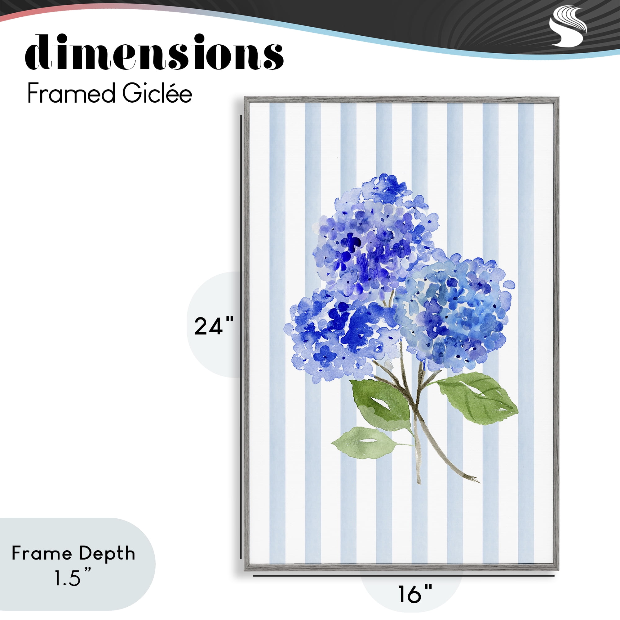 Stupell Industries Blue Hydrangeas over Stripes Gray Framed Giclee Art, design by Corinne Haig