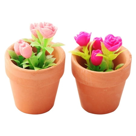 

2Pcs Mini Rose Potted Adornments Mini House Accessories DIY Modeling Toy Potted Decoration