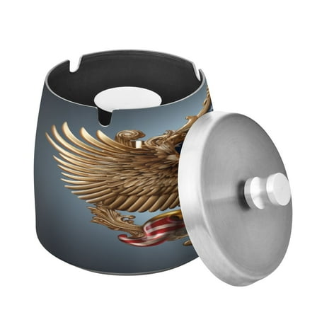 ALAZA Cigar Ashtray with Lid Eagle with Flag Ash Tray for Cigarettes Smokeless Ashtrays