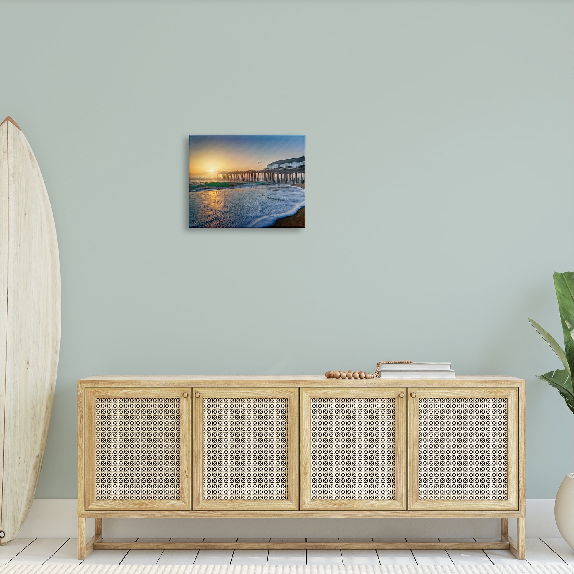 Stupell Sunlit Coastal Pier Ocean Foam Landscape Photography Gallery Wrapped Canvas Print Wall Art