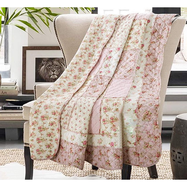 Cozyholy Original 100% algodón patchwork edredón completo tamaño queen rosa floral colcha reversible vintage Shabby Chic acolchado manta cama funda de edredón para sofá sofá
