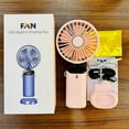 thumbnail image 2 of Mini ventilador facial personal portátil de mano, 5 velocidades, recargable para viajes con pantalla LED, 2 of 5