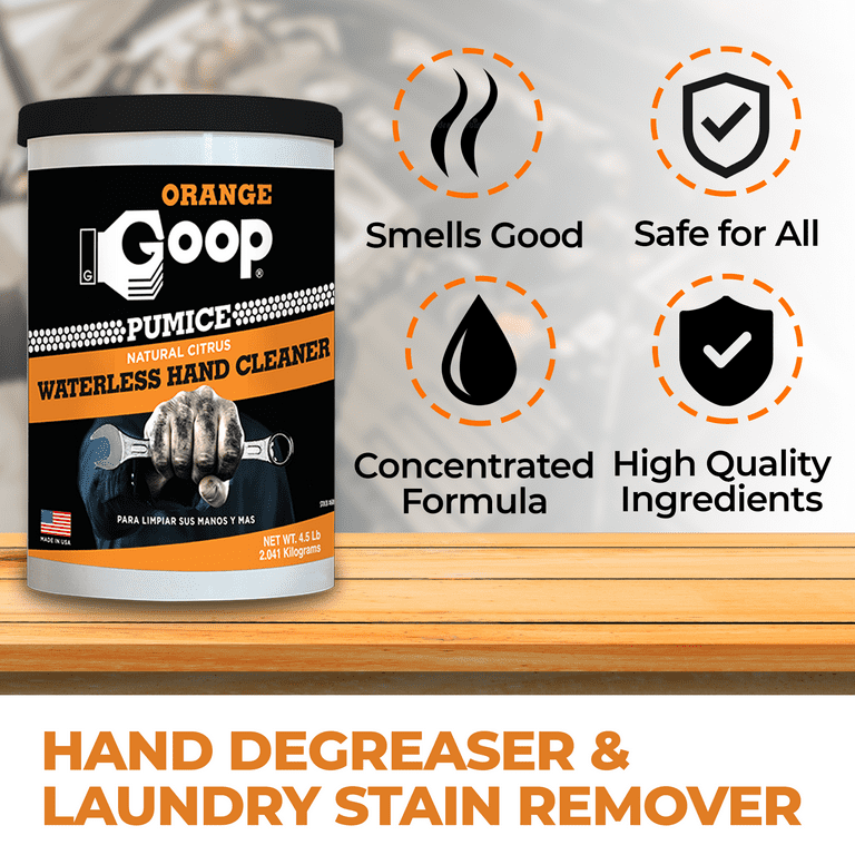 Goop Multi-Purpose Hand Cleaner Orange Citrus Scent and Pumice - Waterless Hand Degreaser and Laundry Stain Remover - 1 Gallon with Pump, Pack of 1