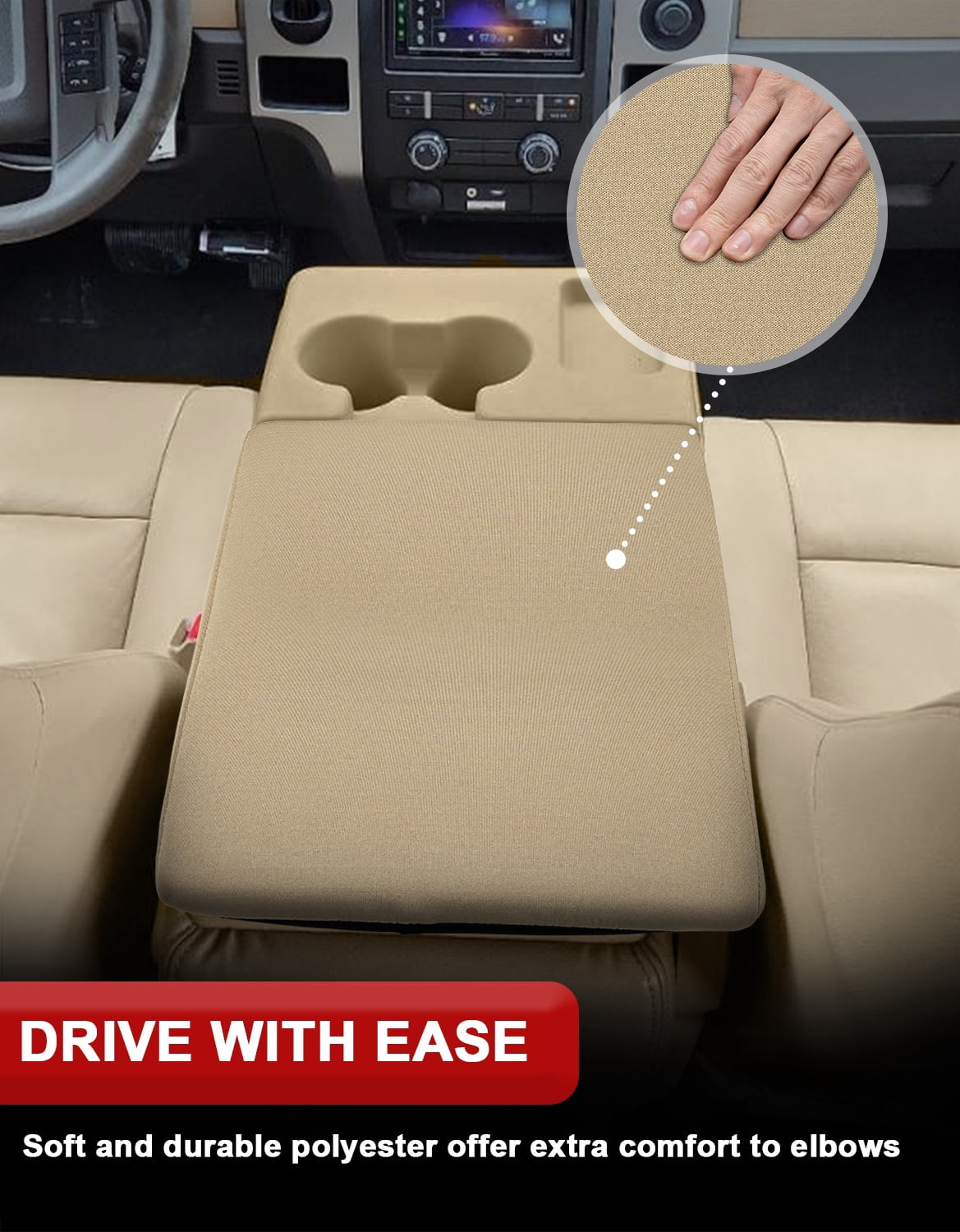 KBH Center Console Cover for 2011-2014 Ford F150 Accessories, Washable Arm Rest Protector Covering for Car, Beige(Fits Jump Seat Console Only)