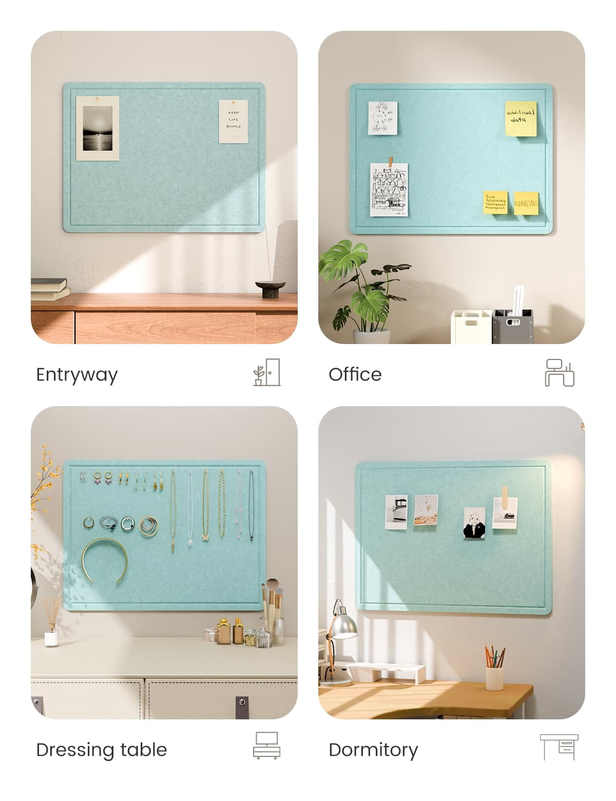 Bulletin Board  23.6" X 17.5" Cork Alternative With 12 Safe Removable Adhesive Tabs Foldable Felt Pin For Home Office Classroom Bedroom Entryway Walls-aqua Blue