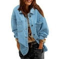 thumbnail image 3 of Jean Jacket for Women Distressed Long Sleeve Oversized Denim Trucker Jackets Coat Light Blue L, 3 of 6